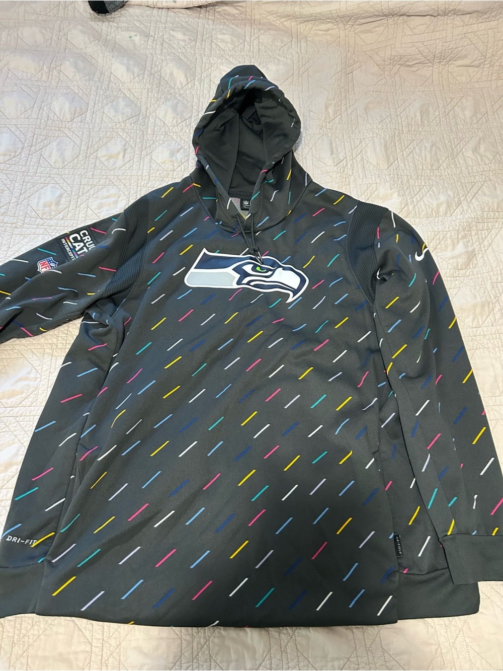 Nike Black Seahawks Pullover Hoodie with Multicolor Dash Pattern